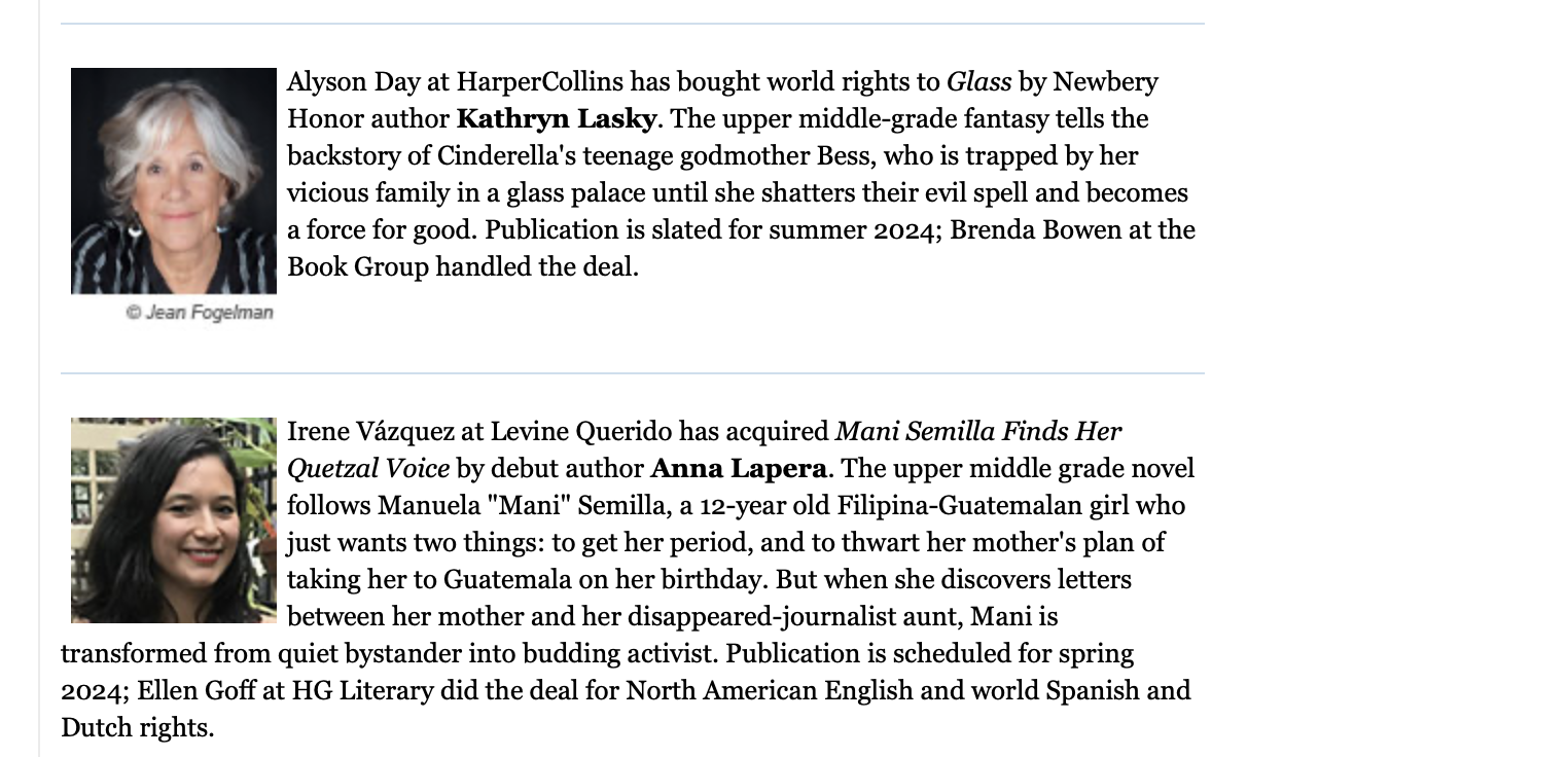 Publishers Weekly announcing my new book contract.