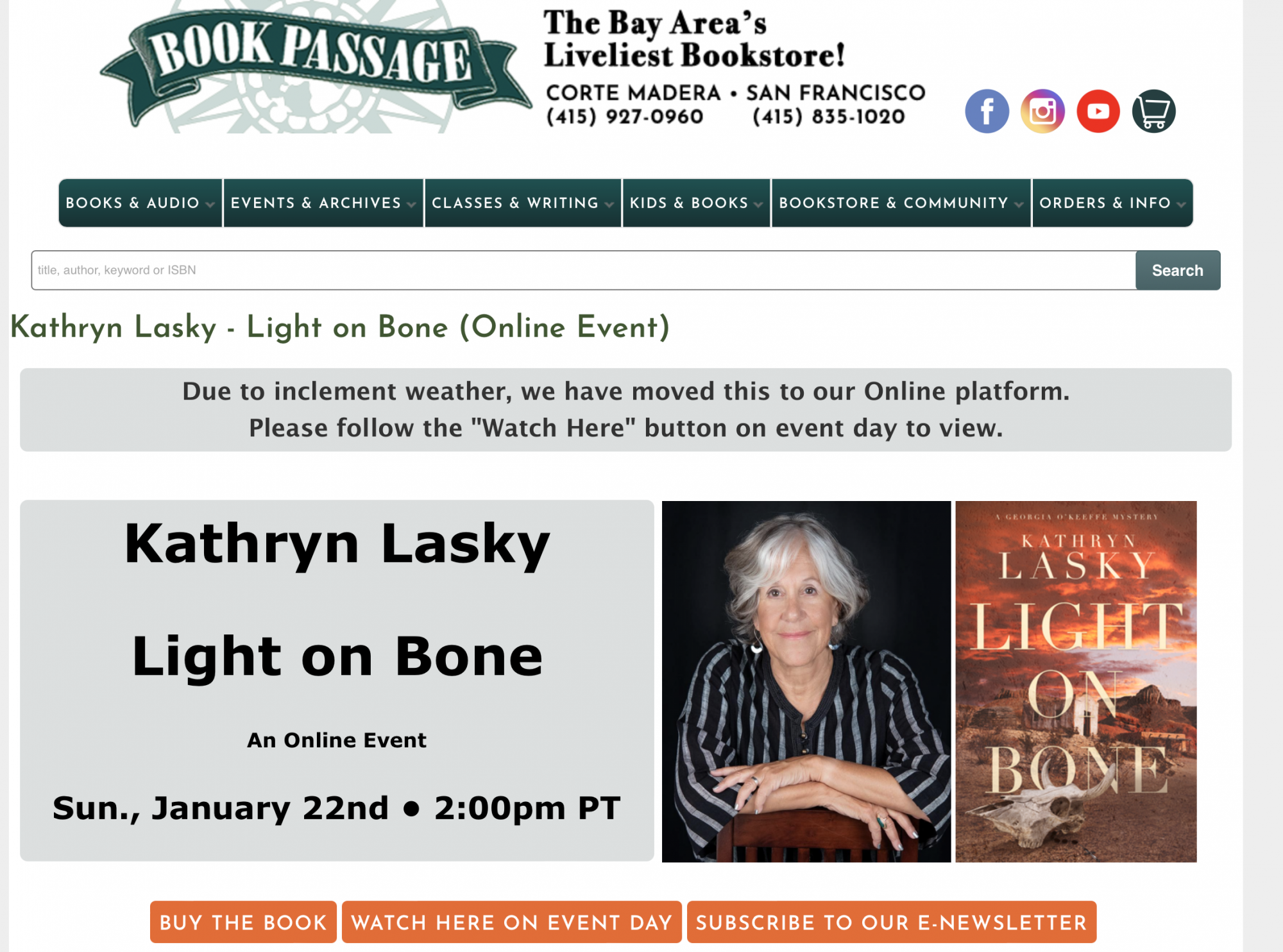 Kathryn will be online at Book Passage January 22